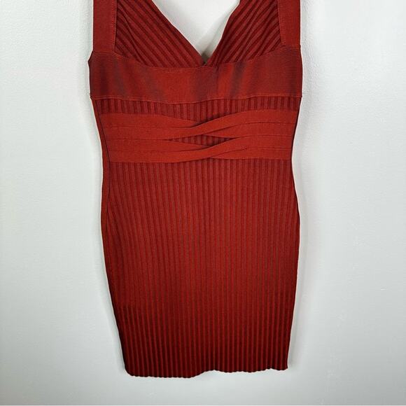 NEW House Of CB London Charmagne Rust Bandage Dress Womens M Ribbed Bodycon - Picture 6 of 11